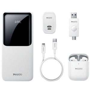 Yesido CG10 5in1 12W Şarj Aleti Kablo Powerbank Flash Bellek Airpods Set - Beyaz