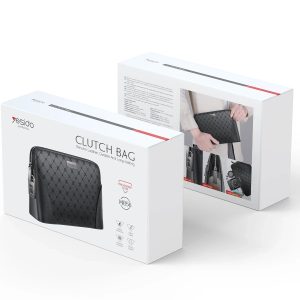 Yesido WB56 Hakiki Deri Parmak İzi Kilit Güvenlik Özellikli El Çantası erkek bayan - Siyah