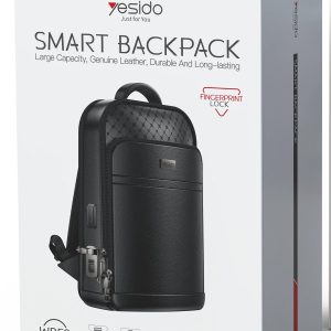 Yesido WB59 Hakiki Deri Parmak İzli Kilitli Güvenlikli Özellikli Akıllı Sırt Çantası - Siyah