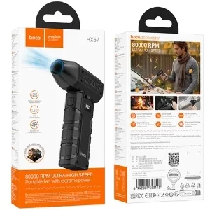 Hoco. HX67 Force Dijital Göstergeli 80.000 RPM Hava Kompresörü Üfürüçü - Siyah
